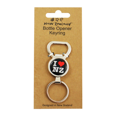 Bottle Opener Keyring I LOVE NZ 87mm