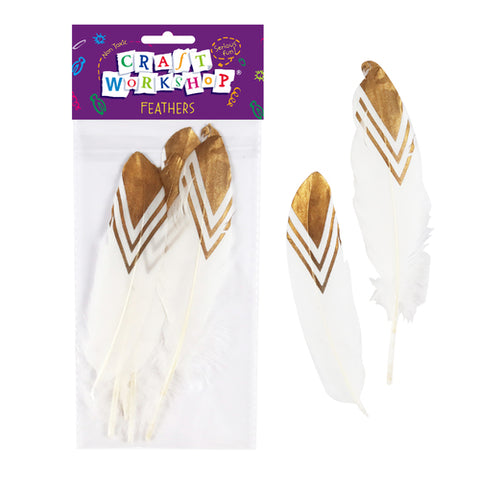 Craft Feathers White w/Gold 5pc