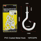 White PVC Coated Cup Hooks 19mm 15pc