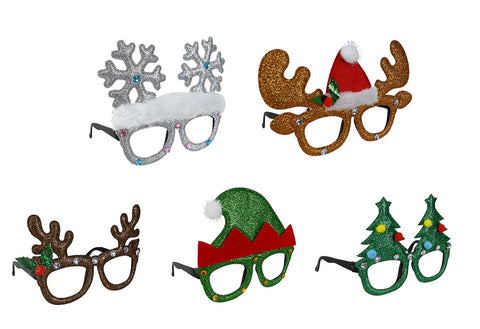 Glasses Christmas Glitter Asst