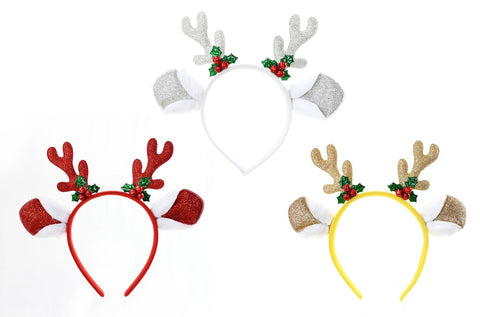 Headband Big Ears Holly Bells Asst