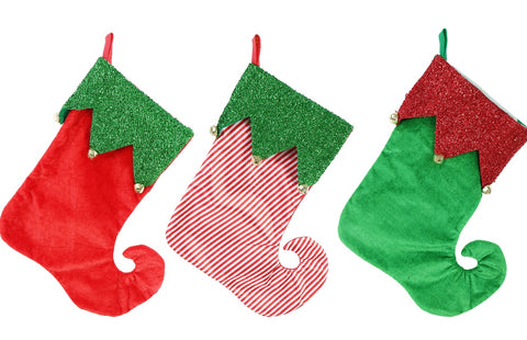 CHRISTMAS ELF STOCKING 42cm Asst