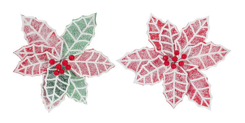 Poinsettia Frosted Holly Clip Asst