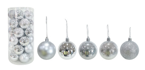 Baubles 60mm 30pk Silver