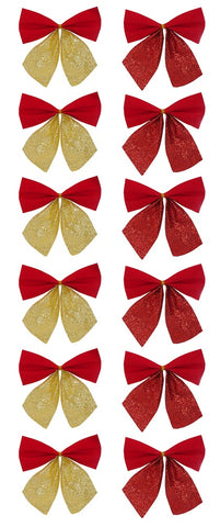 Flocked Glitter Mini Bow 6pk Asst