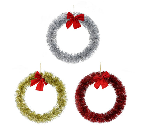 Tinsel Wreath Bow 25cm Asst