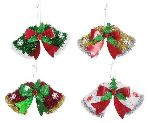 Tinsel Hanging Twin Bells Asst