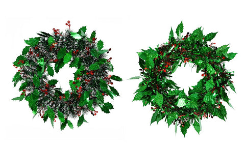 Tinsel Holly Berry Wreath 32cm Asst