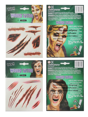 Bloody Wound Tattoo Sheet 2pk Asst