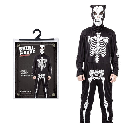 Costume Skeleton Jumpsuit With Hooded Mask Adults