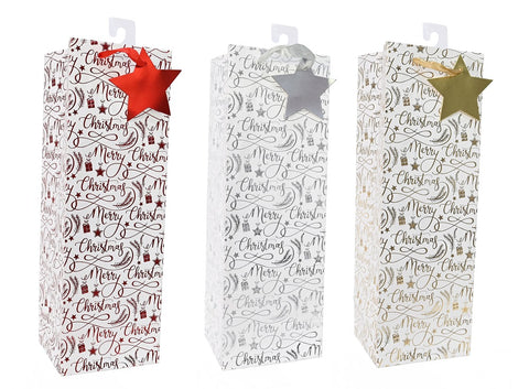 Bottle Bag White Foil Merry Christmas Asst