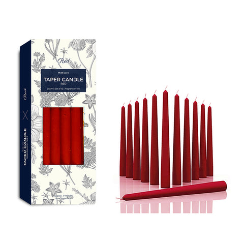 Taper Candle Unscented Red 25cmx12pk