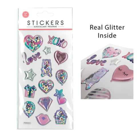 Stickers 3D w/Glitter Love