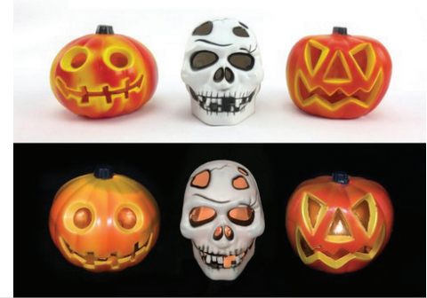 B/O Flashing Jack-O-Lantern / Skull Heads Asst